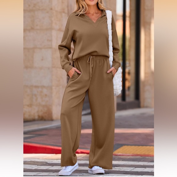 Evaless Pants - EVALESS Two Piece Women Lounge Set in Coffee 2X